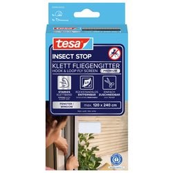 Tesa Insect Stop H L Fliegengitter Premium für Fenster – Insektenschutz mit starkem Klettverschluss, rückstandslos abnehmbar, zuschneidbar – 120 x 240 cm – weiß (leichter Sichtschutz)