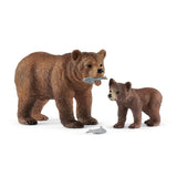 Schleich Wild Life Female Grizzly Bear With Grizzly Bear 42473