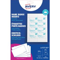 Avery-Einsteckkarte für Ausweise, 54 x 90 mm, 190 g/m², 20 Blatt, 10 Etiketten pro Blatt, weiß
