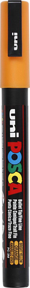 Uni-Posca Posca-Marker, Größe PC-3m, Strichbreite 0,9–1,3 mm, fein, leuchtend gelb, 1 Stück