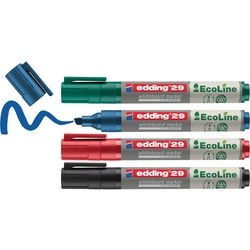 Edding 29 Ecoline Boardmarker – 4 Stück – Schwarz, Blau, Rot, Grün – Keilspitze 1–5 mm – geeignet für Whiteboard und Flipchart