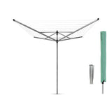 Brabantia Lift-o-matic Wäschespinne – 60 m – mit Erdanker und Schutzhülle – Metallic-Grau