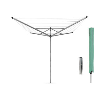 Brabantia Lift-o-matic Wäschespinne – 60 m – mit Erdanker und Schutzhülle – Metallic-Grau