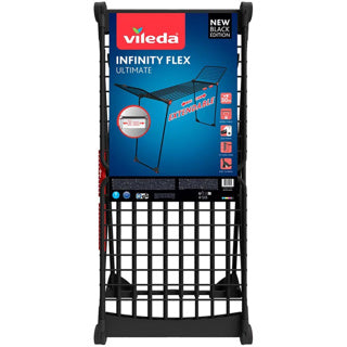 Vileda Infinity Flex Ultimate Wäscheständer (Black Edition) – Tisch-Wäscheständer – 30 m Trockenlänge – teleskopisch ausziehbare Mittelablage – hohe Flügel