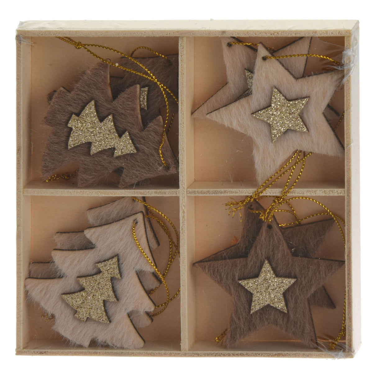 Houten Hangdecoratie Set, 8st.