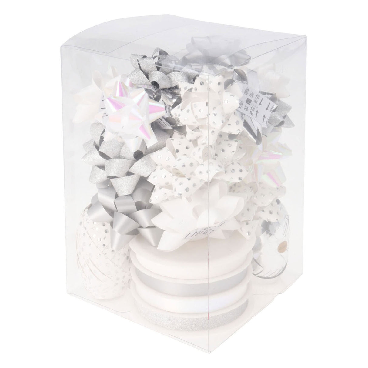 Packaging decoration Strik and ribbon white silver, set of 30