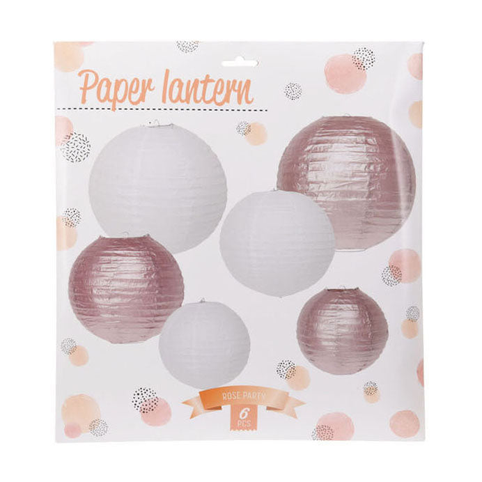 Lampionpapier rosegoud weiß, 6 Set von 6