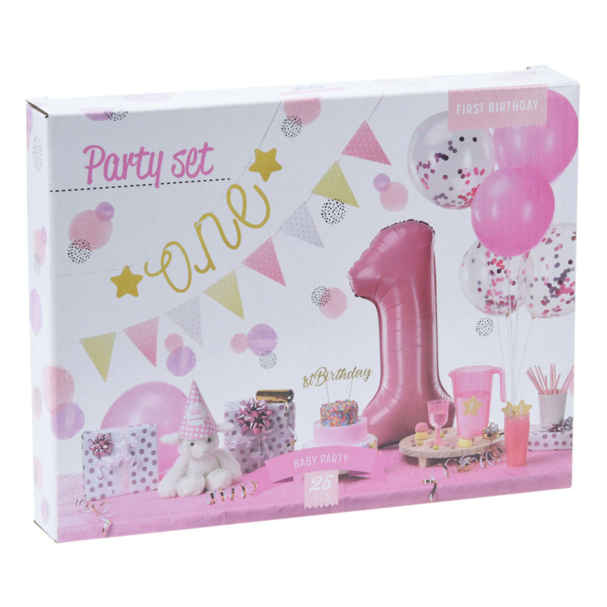 Set party decoration 1st birthday - pink girl, 9dlg.