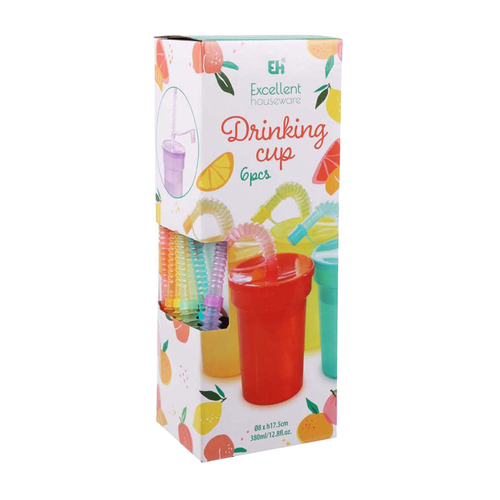 Koopman farbiges Trinkbecher-Spielzeug mit Strohhalm – Set mit 6 Plastikbechern.