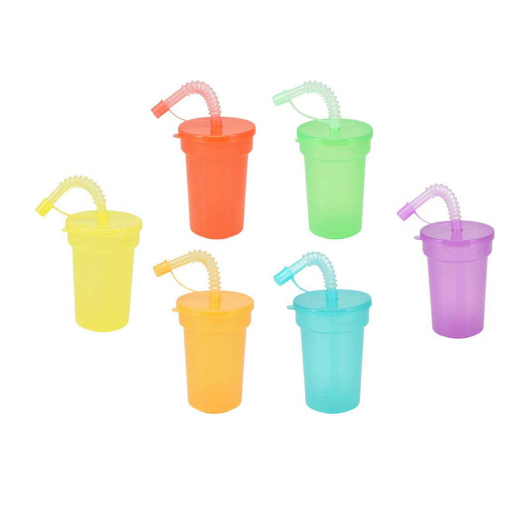 Farbige Trinkbecher mit Strohhalm, 6-tlg.