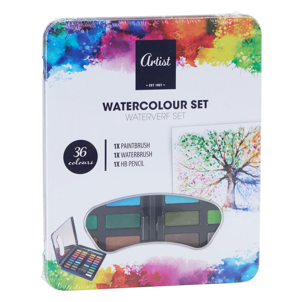 Aquarell-Set mit Pinsel, 36 Farben