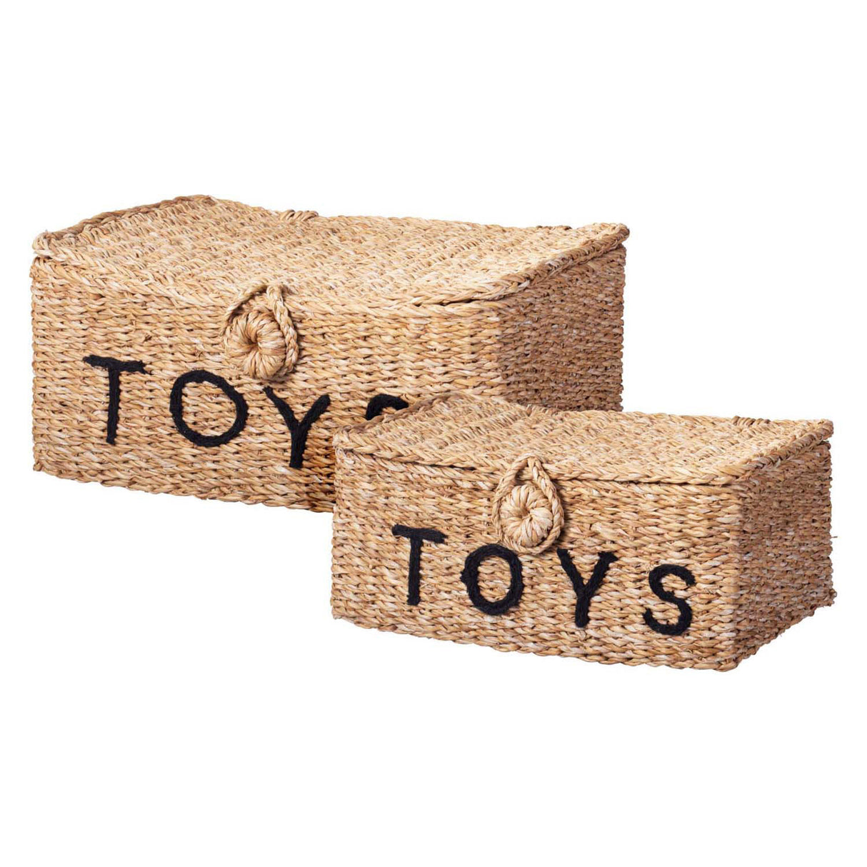 Spielzeugkorb aus Seegras mit Holz, 2er-Set