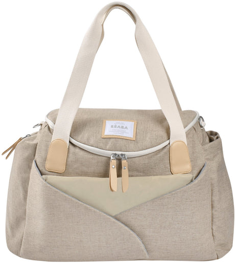 Béaba Sydney II Stilltasche 21 l – Wickeltasche mit ausklappbarer Kokon-Wickelfläche – 100 % recyceltes Polyester mit GRS-Zertifikat – isotherme Seitentasche und Schnullertasche – Kinderwagen- und Trolley-Befestigung – graubeige
