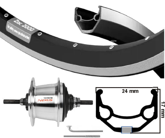 KGS bakhjul 28 tommer (622) ZAC 421 Svart sølv nexus 7 Rollerbrake