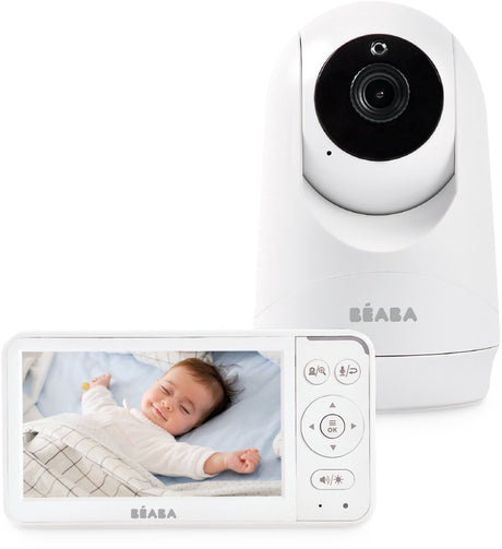 Béaba zen plus 2 Video-Babyphone – 5-Zoll-Farbbildschirm – 360° drehbare Kamera mit Digitalzoom – Infrarot-Nachtsicht – Temperatursensor und Vox-Sprachaktivierung – 8 Schlaflieder – Reichweite bis zu 300 m – Weiß