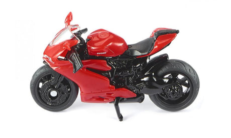 Siku 1601, Ducati Panigale 1299 Motorrad mit Klebeband und Verkehrsschild, schwarz, Metall-Kunststoff, Gummireifen