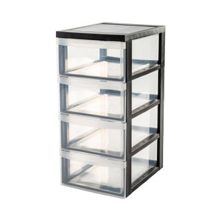 Iris Design Kommode – 4 halbtiefe Schubladen – 4x 11l – Kunststoff – schwarz transparent – mit Rollen