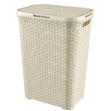 Wäschebox im Curver-Stil mit Deckel im Rattan-Stil, 60 Liter, elfenbeinfarben, 45 x 34 x 62 cm