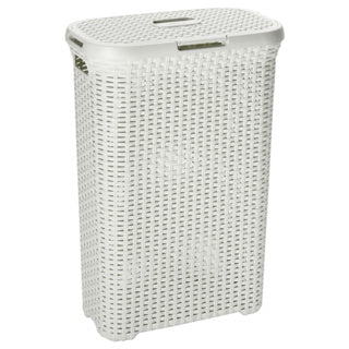 Wäschebox im Curver-Stil mit Deckel im Rattan-Stil, 40 Liter, elfenbeinfarben, 45 x 26 x 62 cm