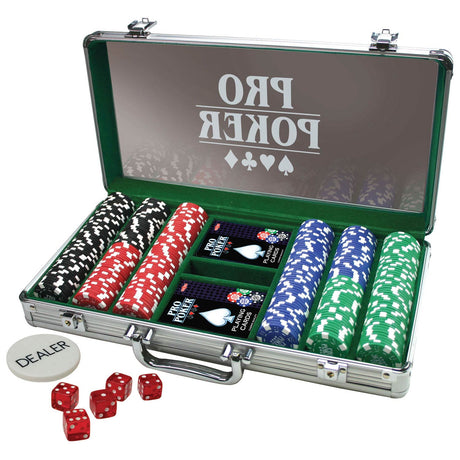 Tactic Pro Pokerset – Pokerset – Luxus-Aluminiumkoffer – 300 Chips à 11,5 Gramm – inklusive Karten, Würfel und Dealer-Button – ab 14 Jahren