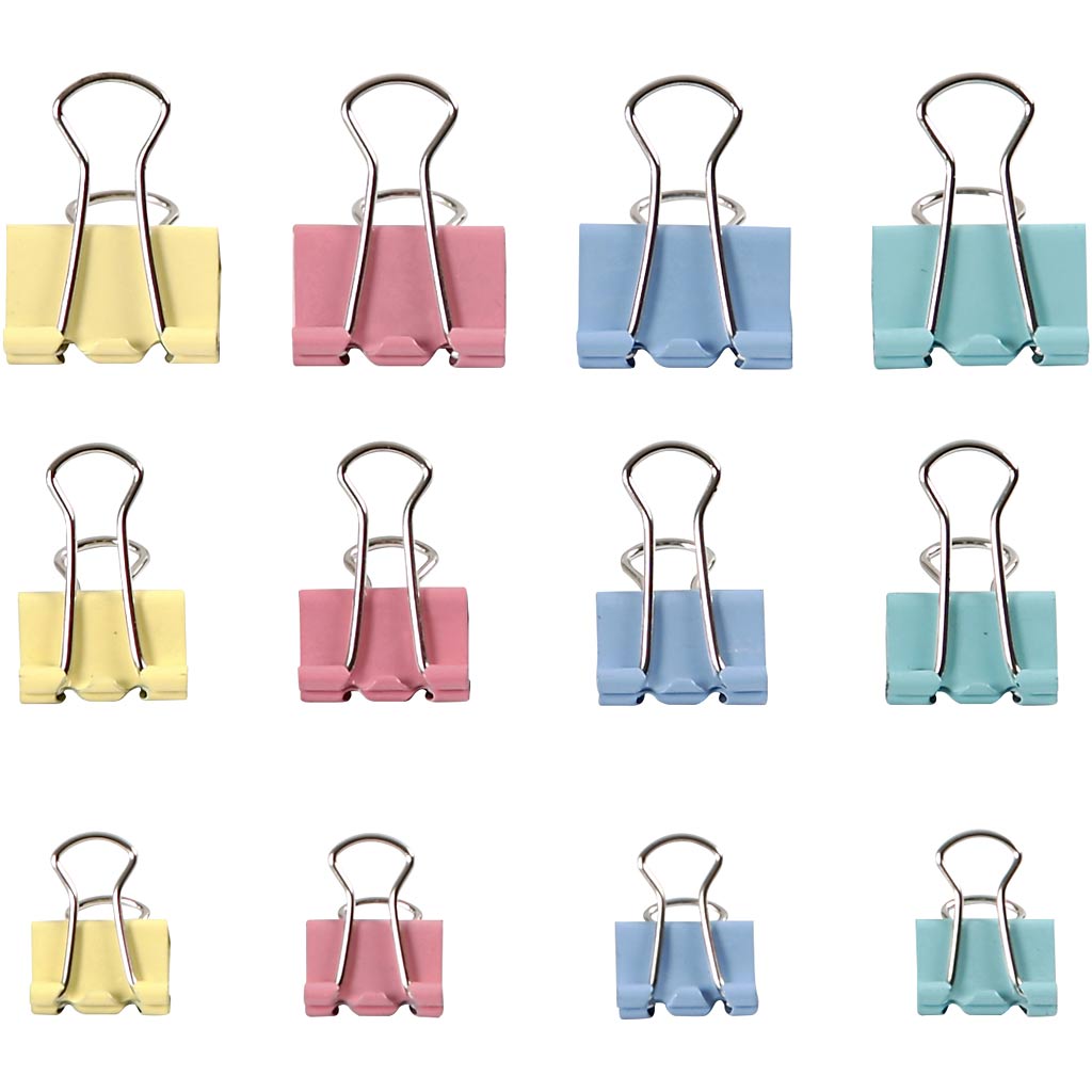 Creativ Company Foldback-Clips, B: 15-19-25 mm, Pastellfarben, 30 div. 1 Box
