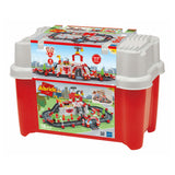 Abrick ecoiffier Baukasten – Feuerwehr-Spieltonne mit Deckel als Spielunterlage – Zubehör für Mini-Stadt – ab 18 Monaten – 117 Teile.