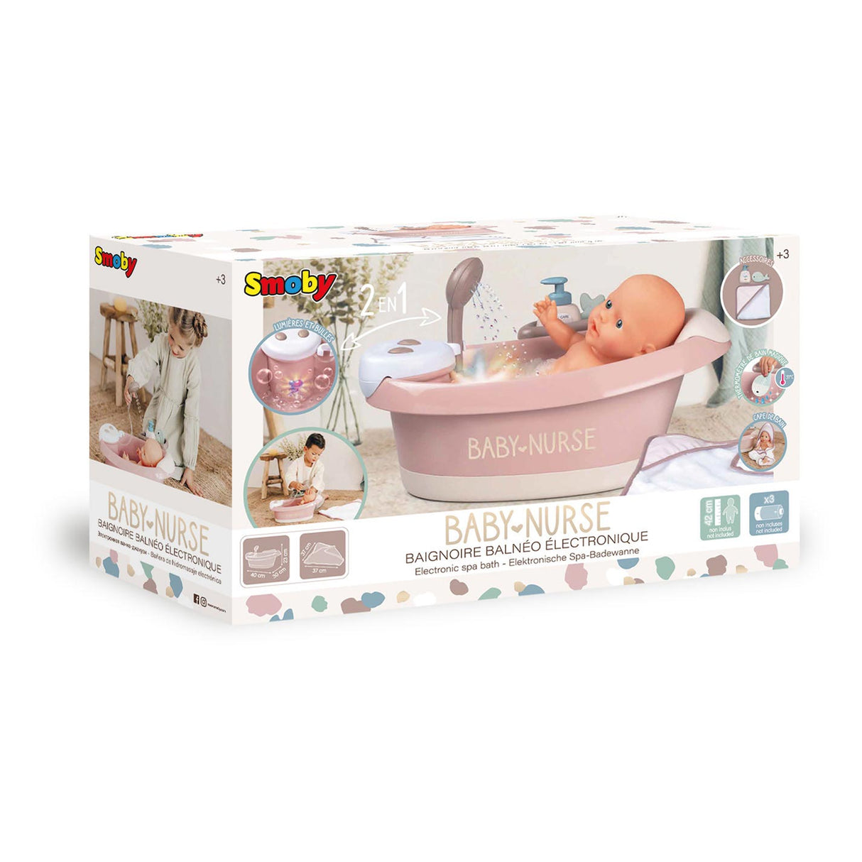 Smoby Baby Nurse Bath med funktioner og tilbehør 3DLG.