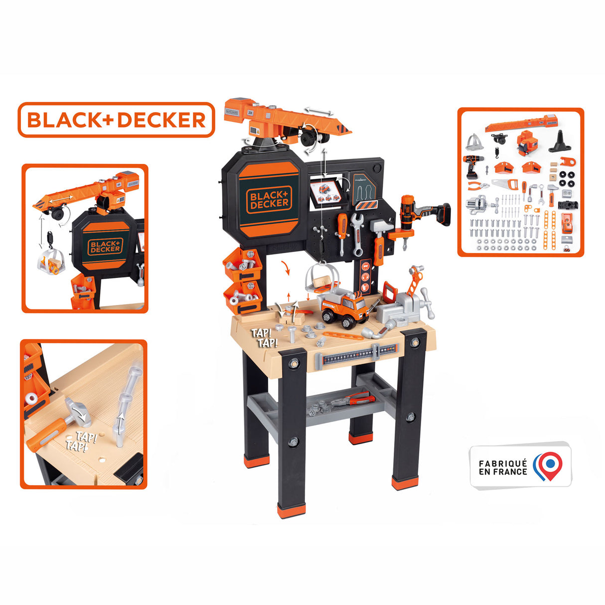 Smoby Black Decker Toy Workbench med Crane, 94dlg.