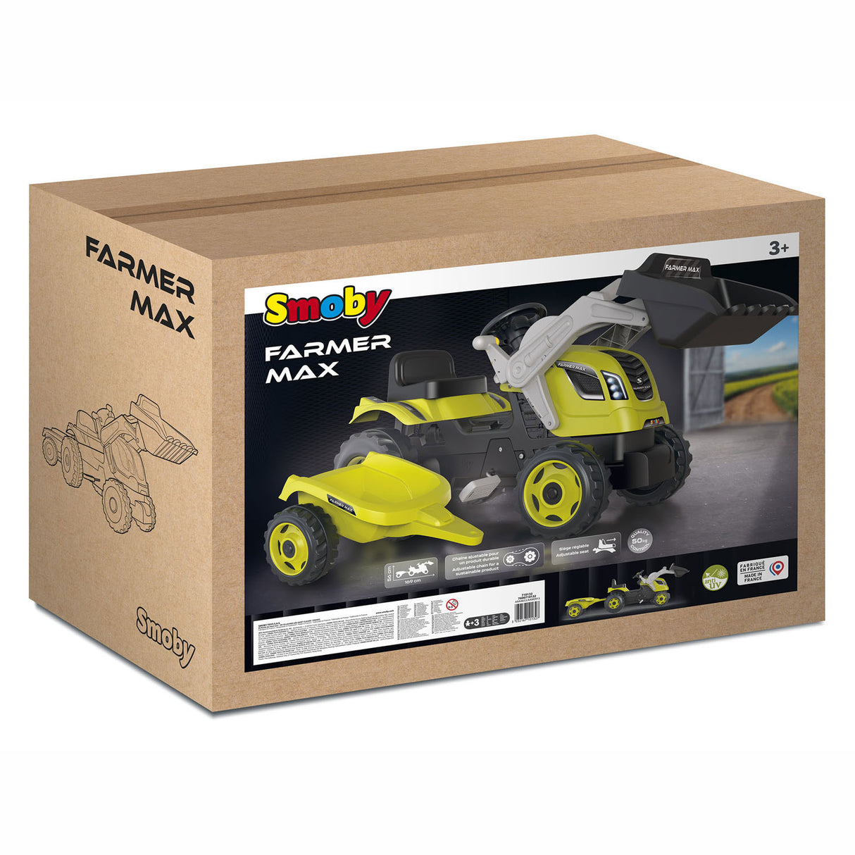 Smoby Farmer Max trappetraktor med trailer Green