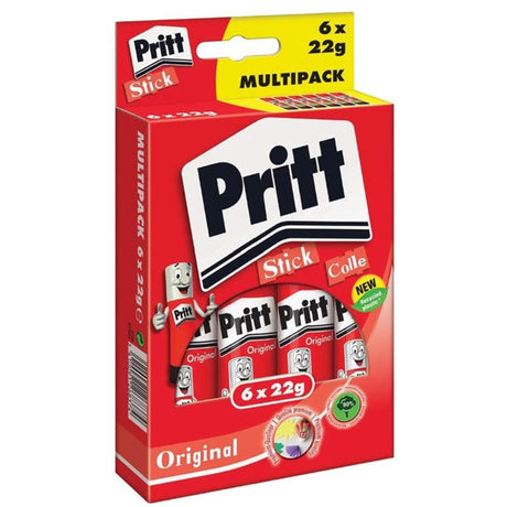 Pritt Klebestift Vorteilspack 6x22 Gramm | Klebestiftkleber | Schulbüro-Klebestift | Einfach zu verwendender, umweltfreundlicher Klebestift.
