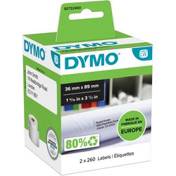 Dymo Original große Labelwriter-Adressetiketten | 36mm x 89mm | 2 Rollen mit je 260 Etiketten (520 selbstklebende Etiketten) | passend für die Labelwriter-Etikettendrucker | Hergestellt in Europa
