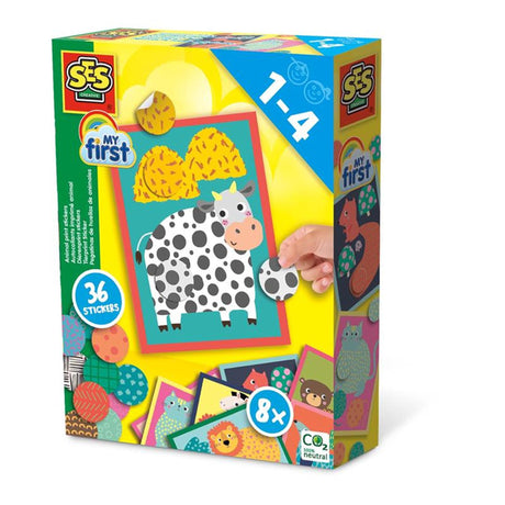 Ses Creative – My First – Aufkleber mit Tiermotiven – 8 Karten mit 36 Aufklebern – Kleben Sie die richtigen Farben und Muster auf die Karte – Lernspielzeug für 1 bis 4 Jahre