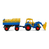 Cavallino toys cavallino tractor met voorlader en aanhanger blauw