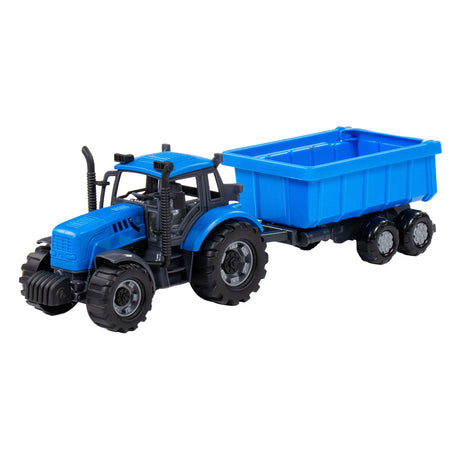 Cavallino -Traktor mit Tipplastwagenanhänger blau, Skala 1:32