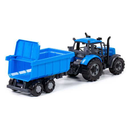 Cavallino -Traktor mit Tipplastwagenanhänger blau, Skala 1:32