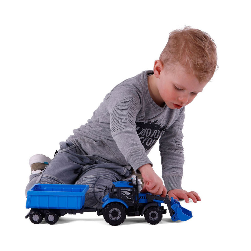 Cavallino Toys Cavallino Traktor mit Ladegerät und Versorgungskippenblau, Skala 1:32