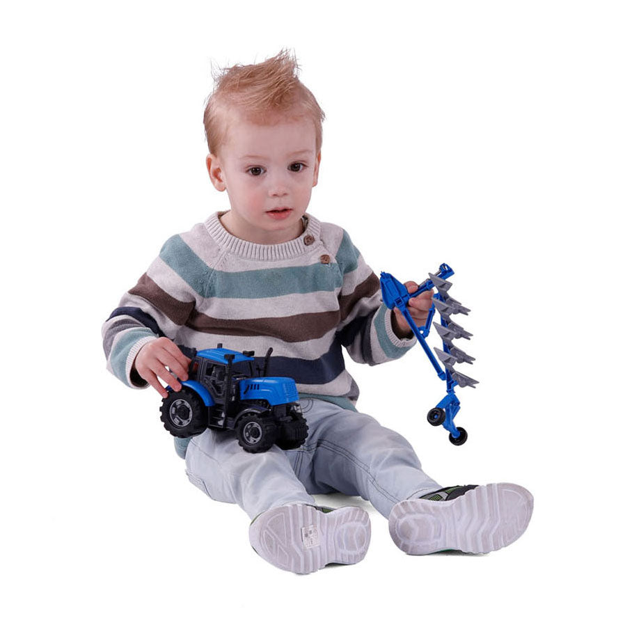 Cavallino toys cavallino tractor met ploeg blauw, schaal 1:32