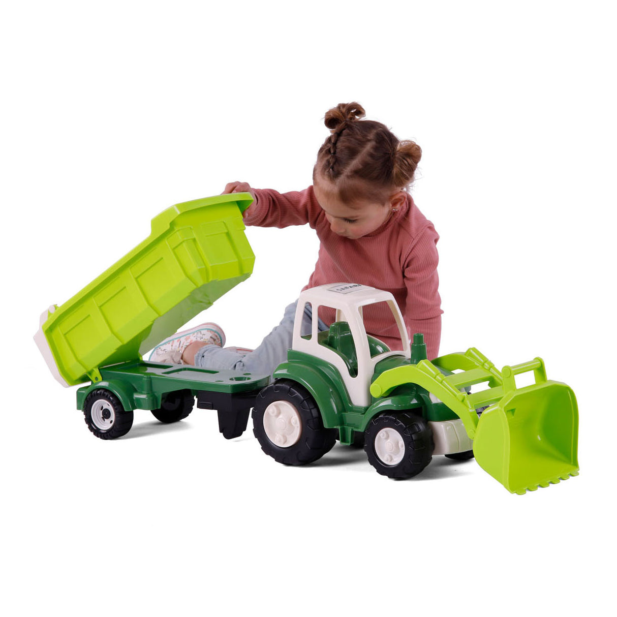 Cavallino Toys Cavallino XL Tractor Green con rimorchio inclinato, 86,5 cm