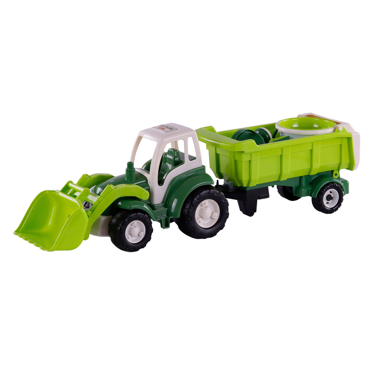 Cavallino toys cavallino xl tractor groen met kiep- aanhangwagen en emmerset, 9dlg.