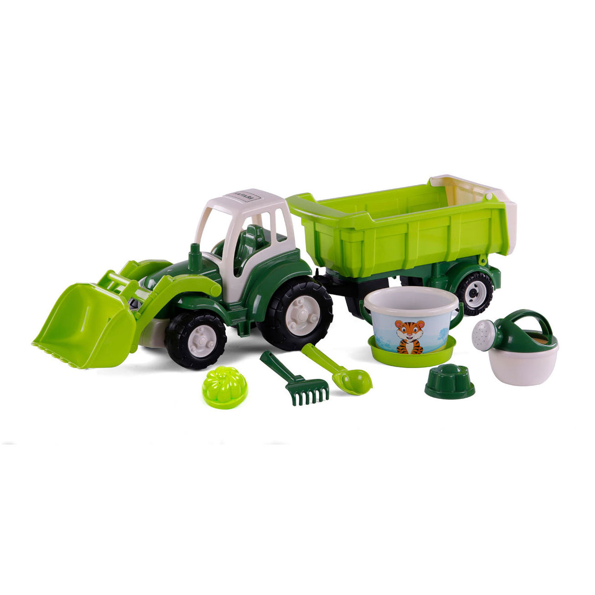 Cavallino XL Tractor Green mit Neigungsanhänger und Eimer -Set, 9dlg.