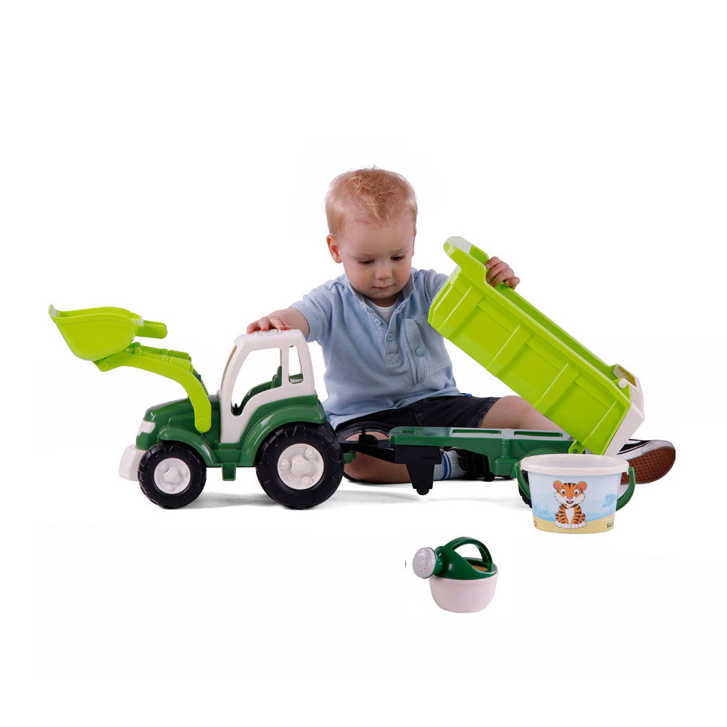 Cavallino toys cavallino xl tractor groen met kiep- aanhangwagen en emmerset, 9dlg.