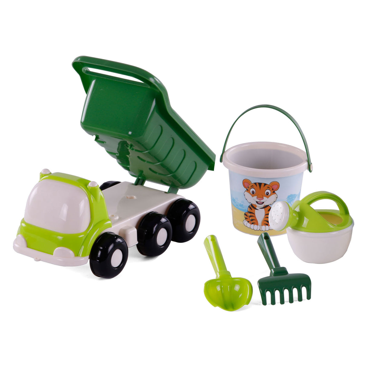 Cavallino Toys Cavallino Beach Kiepwagen with bucket set green, 5dlg.