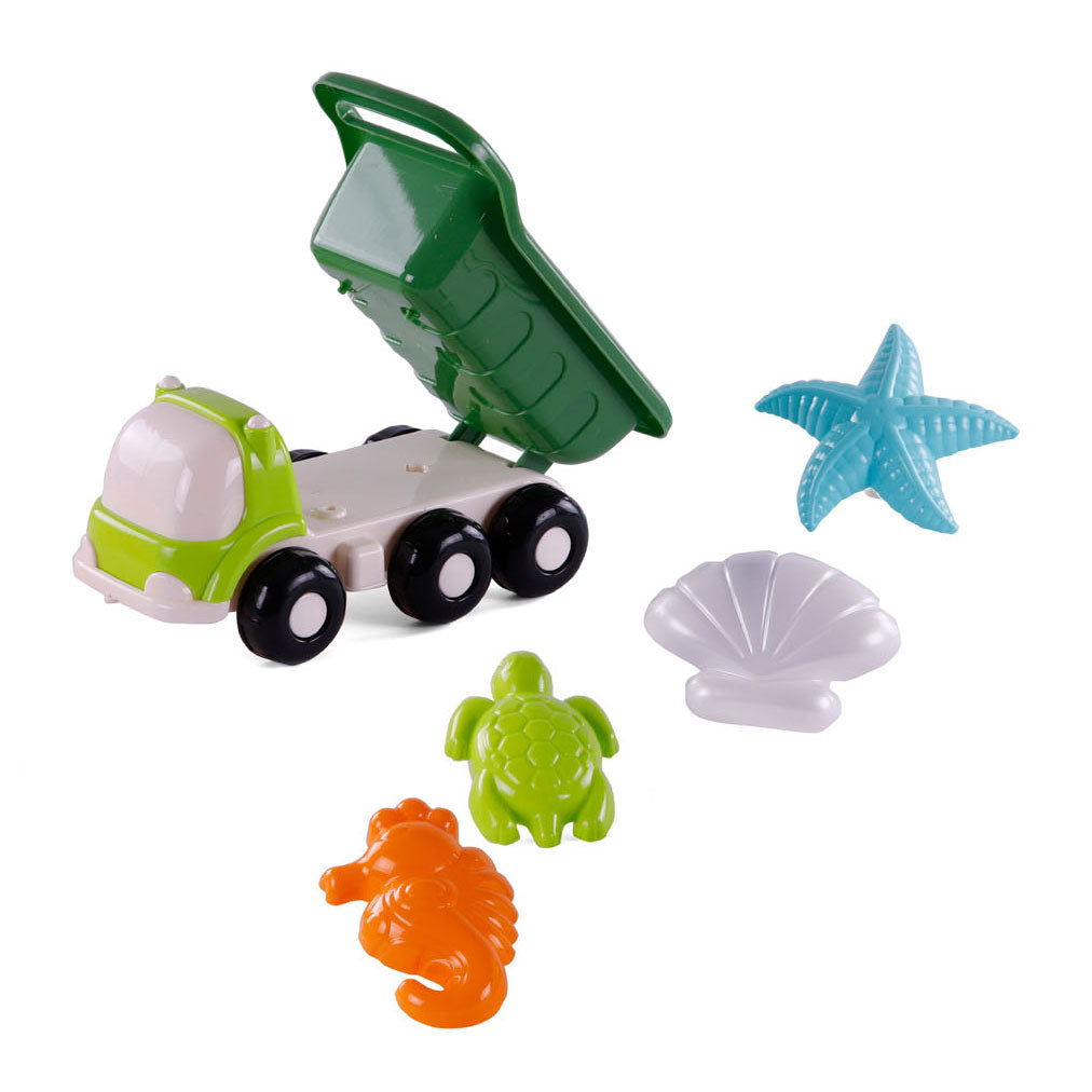 Cavallino Toys Cavallino Beach Kiepwagen con 4 formas de arena verde