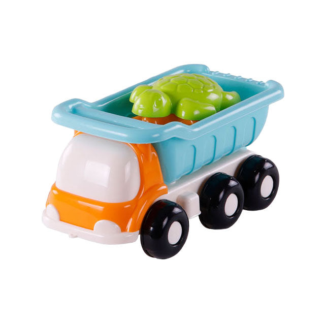 Cavallino toys cavallino strand kiepwagen met 4 zandvormen blauw