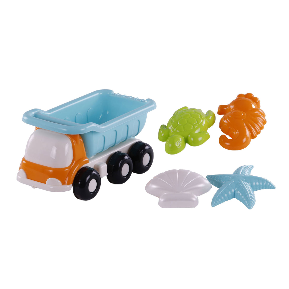 Cavallino toys cavallino strand kiepwagen met 4 zandvormen blauw