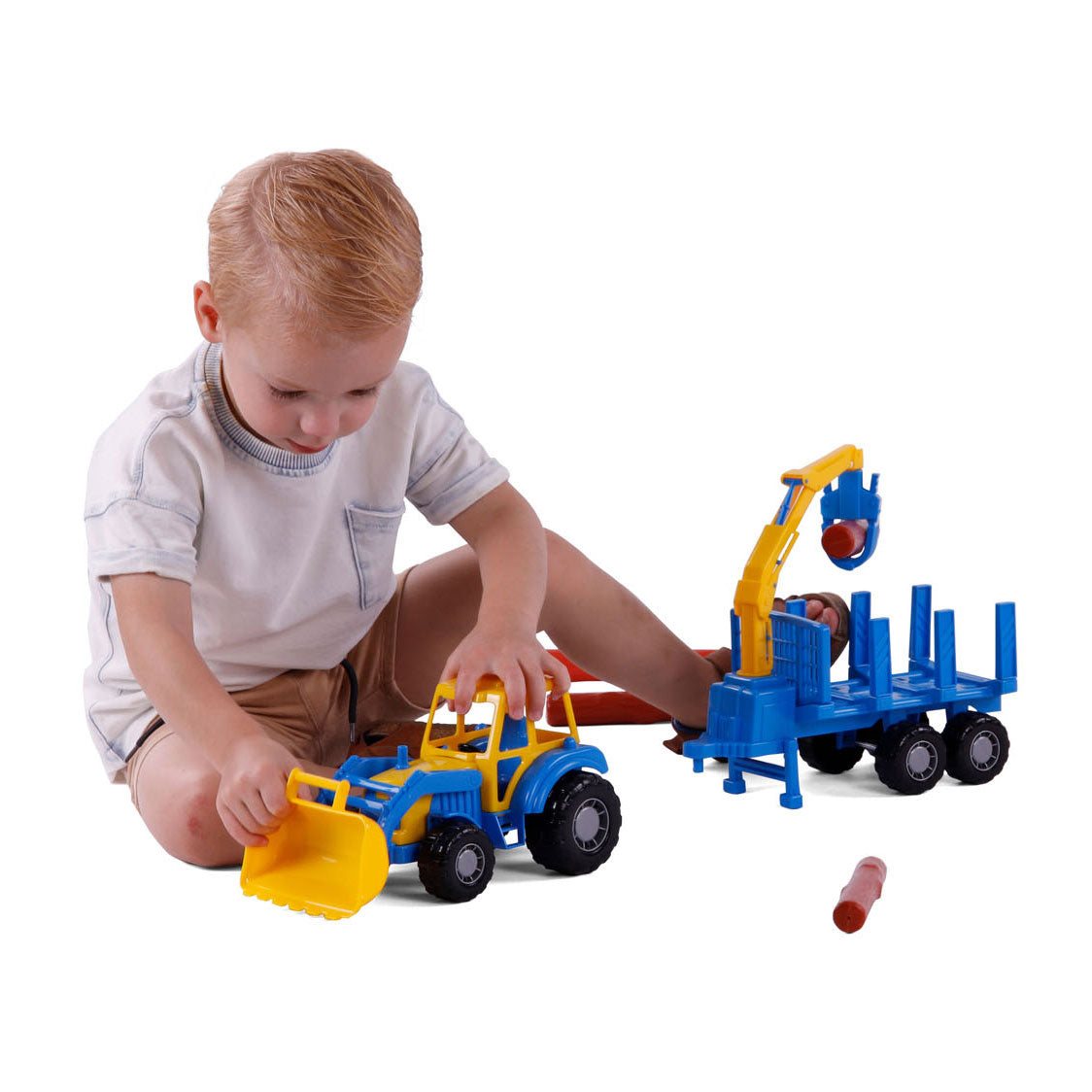 Cavallino Junior Traktor mit Krananhänger und Holz, 46 cm