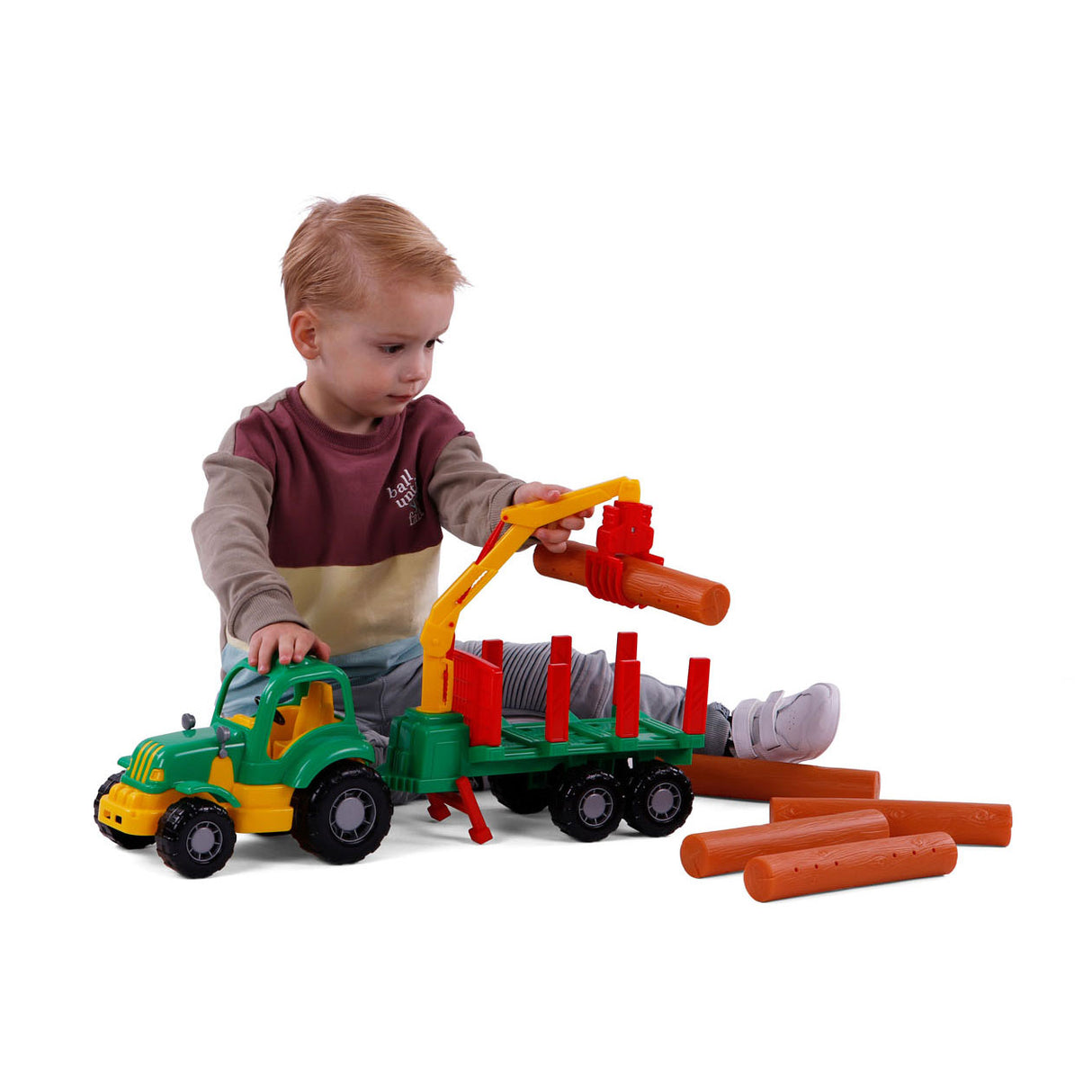 Cavallino Toys Cavallino Classic Ciągnik z przyczepą i drewnem, 61 cm