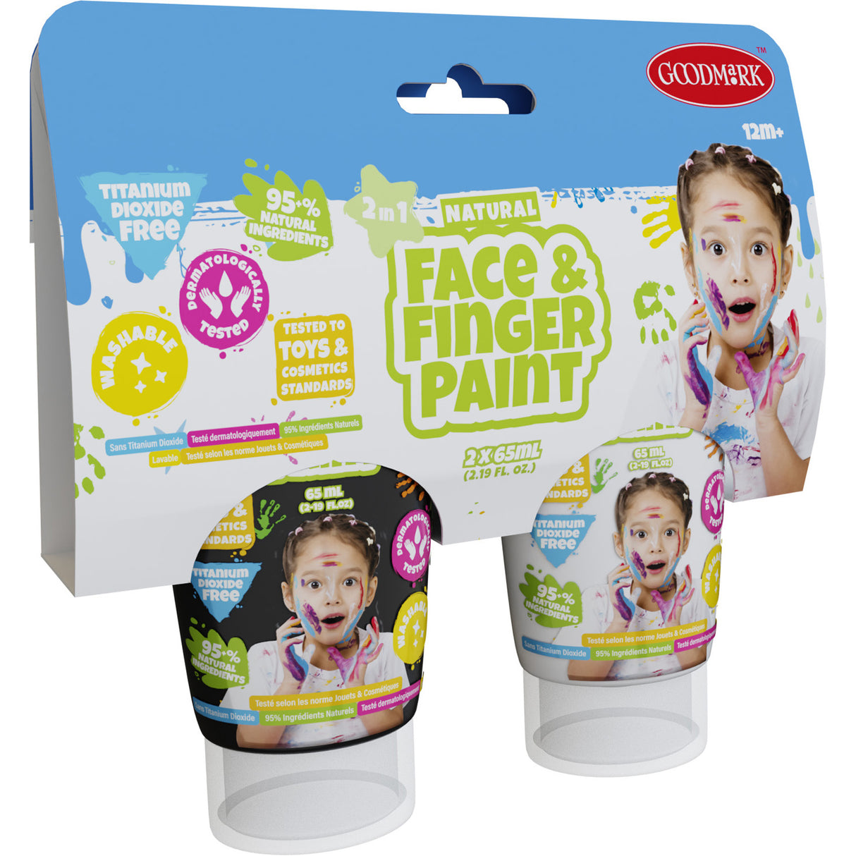 Boti Natural Face Fingerpaint Tube - bianco e nero, 2x65ml