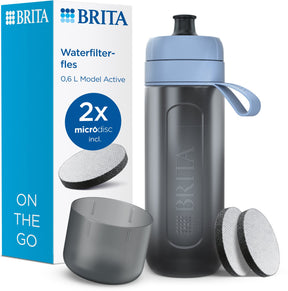Brita - fill go - Aktiv-Trinkflasche für Erwachsene - 0,6l - dunkelblau - inklusive 1 Microdisc-Filterkartusche - ideal für Trinkflaschen