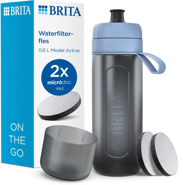 Brita - fill go - Aktiv-Trinkflasche für Erwachsene - 0,6l - dunkelblau - inklusive 1 Microdisc-Filterkartusche - ideal für Trinkflaschen